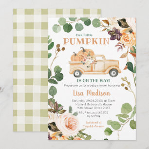 Fall Greenery Peach Pumpkin Truck Baby Shower Invitation