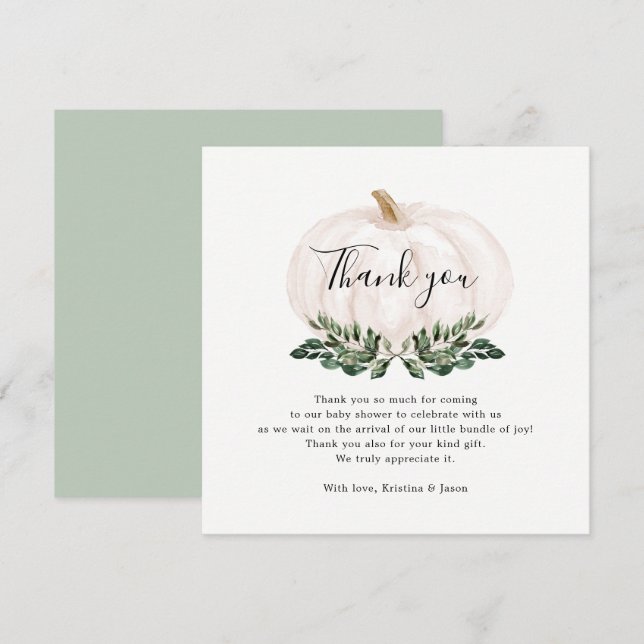 Fall Greenery Pumpkin Baby Shower Thank You Card (Front/Back)
