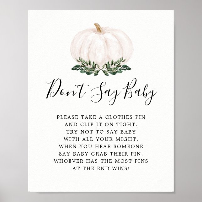 Fall Greenery Pumpkin Don't Say Baby Game Sign (Front)
