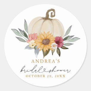 Fall Greenery Pumpkin Sunflower Bridal Shower Classic Round Sticker