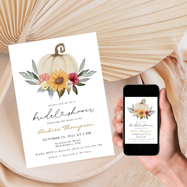 Fall Greenery Pumpkin Sunflower Bridal Shower Invitation (Creator Uploaded)
