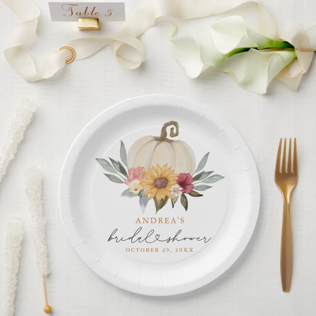 Fall Greenery Pumpkin Sunflower Bridal Shower Paper Plate (Wedding)