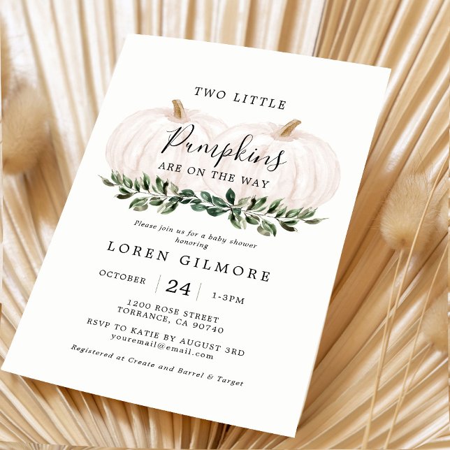 Fall Greenery Pumpkin Twin Baby Shower Invitation (Creator Uploaded)