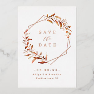 Fall Greenery Rose Gold Geometric Save the date