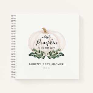Fall Greenery White Pumpkin Baby Shower Guestbook Notebook