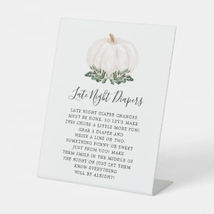 Fall Greenery White Pumpkin Last Night Diapers Pedestal Sign