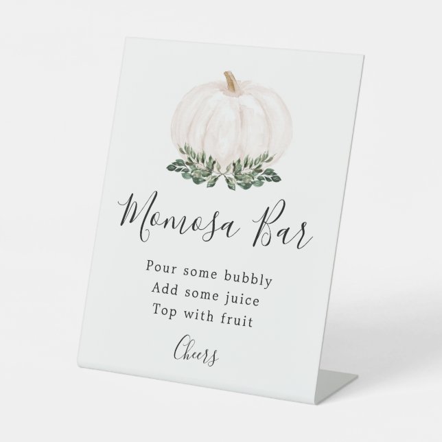 Fall Greenery White Pumpkin Momosa Bar  Pedestal Sign (Front)