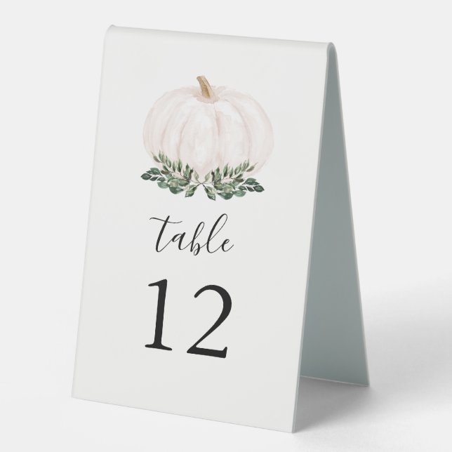 Fall Greenery White Pumpkin Table Number Pedestal  (Front)