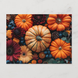 fall greeting card pumpkins and leaves