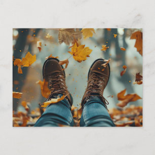 fall greeting card shoes and fall leaves