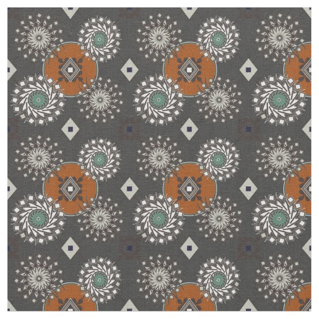 Fall Grey and Rust Brown Pattern Fabric (Close Up)