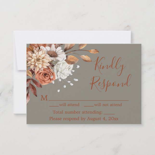 Fall Grey Floral Response Card (Front)