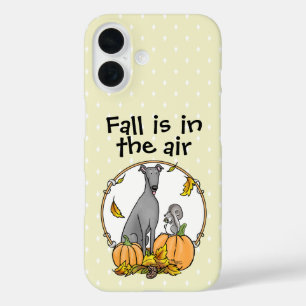 Fall Greyhound (grey) Dog Pumpkins Leaves Funny iPhone 16 Case