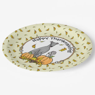 Fall Greyhound (grey) Dog Pumpkins Leaves Funny Paper Plate