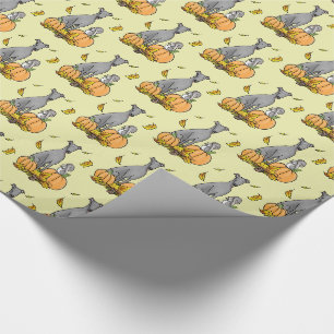 Fall Greyhound (grey) Dog Pumpkins Leaves Funny Wrapping Paper
