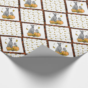 Fall Greyhound (grey) Dog Pumpkins Leaves Funny Wrapping Paper