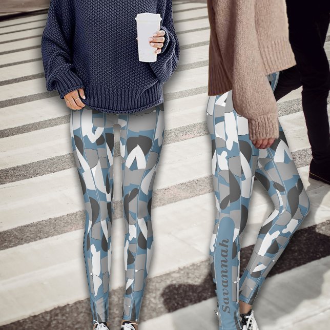 Fall Greys Abstract Botanicals Personalise Name  Leggings (Creator Uploaded)