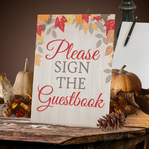 Fall Guestbook Wedding or Bridal Shower Pedestal Sign