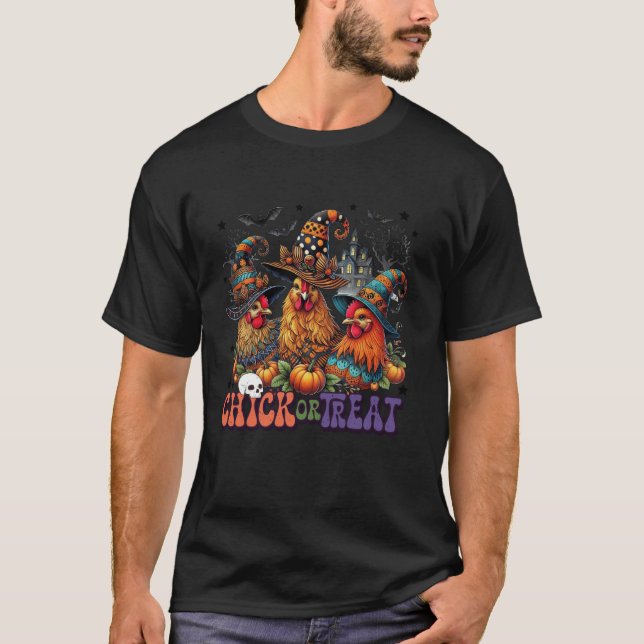 Fall Halloween Chicken witch house Chick Or Treat  T-Shirt (Front)