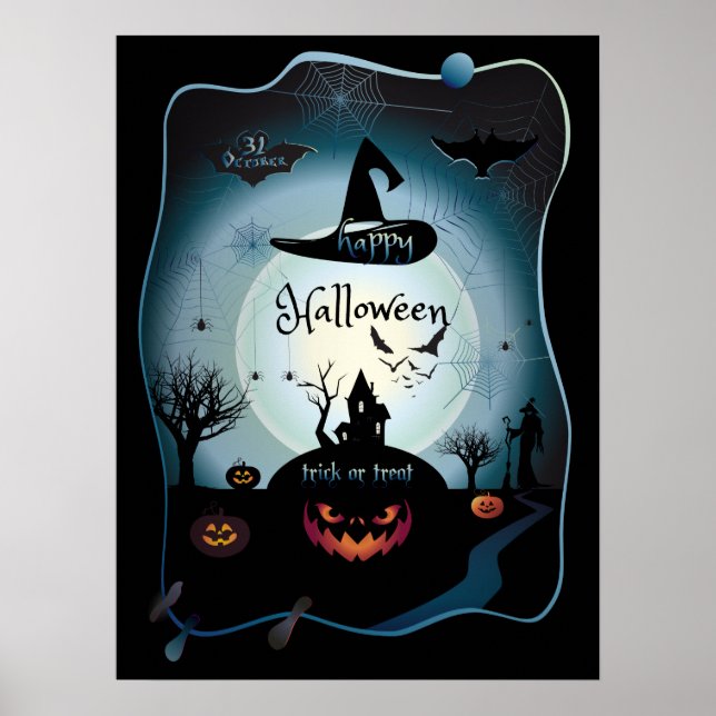 Fall Halloween Party " trick or treat" funny art Poster (Front)