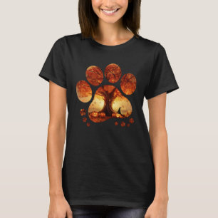 Fall Halloween Pumpkin Cat Dog Paw Print T-Shirt