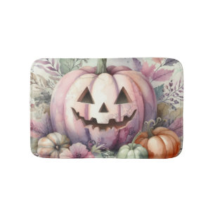 Fall Halloween pumpkins watercolor painting Bath Mat