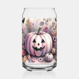 Fall Halloween pumpkins watercolor painting Can Glass