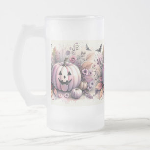 Fall Halloween pumpkins watercolor painting Frosted Glass Beer Mug