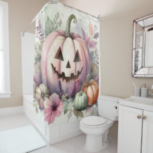 Fall Halloween pumpkins watercolor painting Shower Curtain