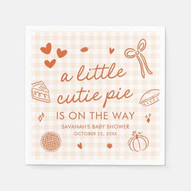 Fall Hand Drawn A Little Cutie Pie Baby Shower Napkin (Front)