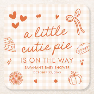 Fall Hand Drawn A Little Cutie Pie Baby Shower Square Paper Coaster