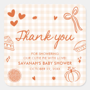 Fall Hand Drawn A Little Cutie Pie Baby Shower Square Sticker