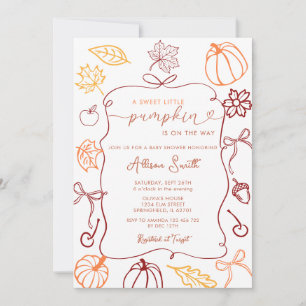 Fall Hand Drawn A Little Pumpkin Baby Shower  Invitation