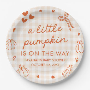Fall Hand Drawn A Little Pumpkin Baby Shower Paper Plate