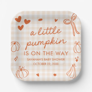 Fall Hand Drawn A Little Pumpkin Baby Shower Paper Plate