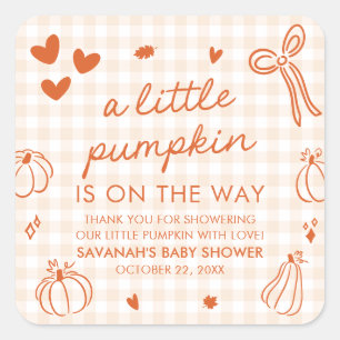 Fall Hand Drawn A Little Pumpkin Baby Shower Square Sticker