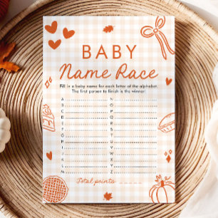 Fall Hand Drawn Baby Name Race Baby Shower Game Invitation