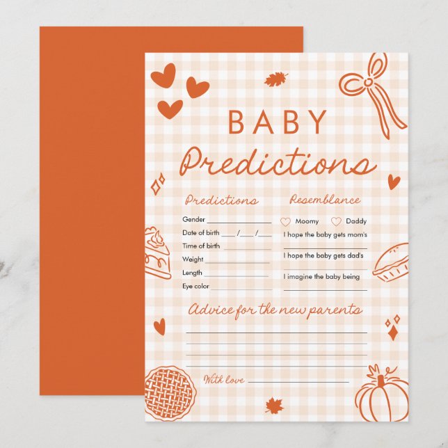 Fall Hand Drawn Baby Prediction Baby Shower Game Invitation (Front/Back)
