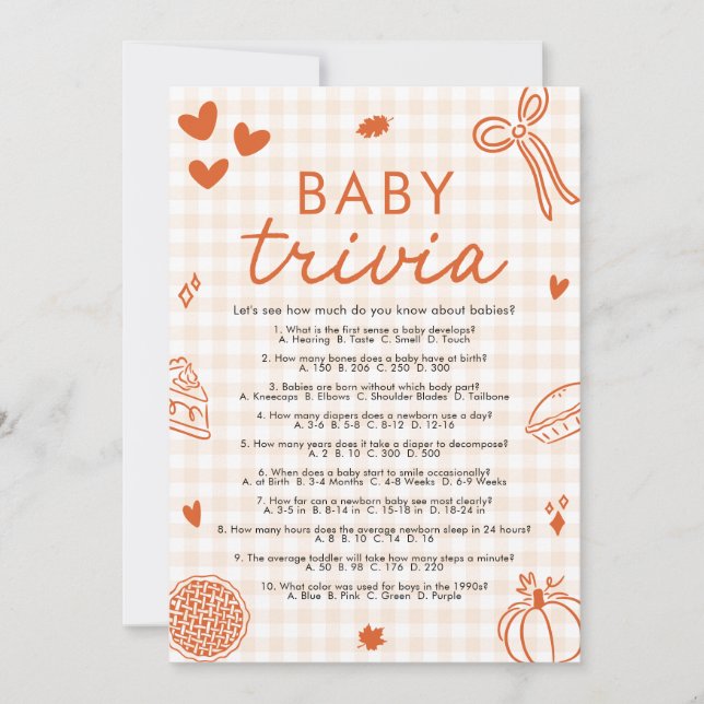 Fall Hand Drawn Baby Shower Baby Trivia Game Invitation (Front)