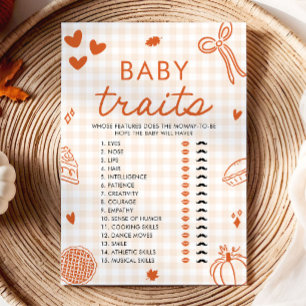Fall Hand Drawn Baby Traits Baby Shower Game Invitation