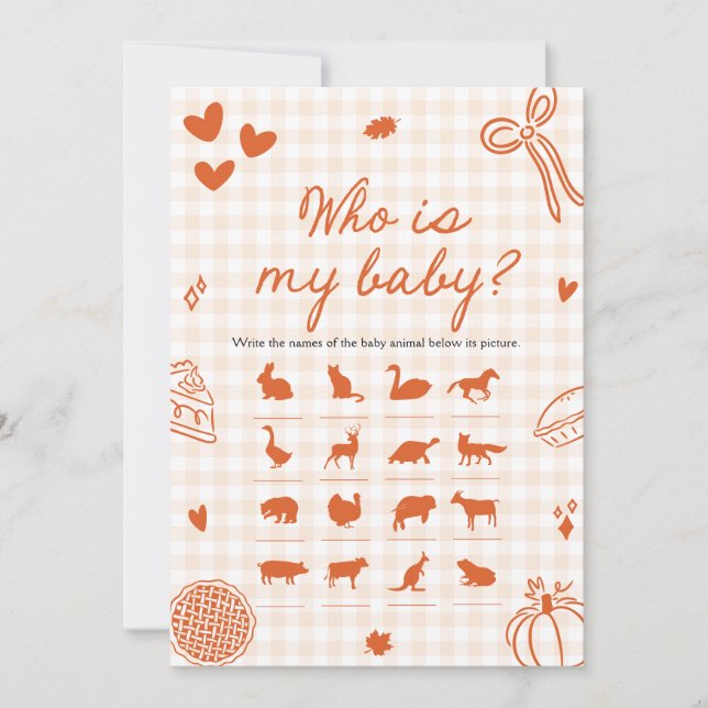 Fall Hand Drawn Cutie Pie Who Is My Baby Game Invitation (Front)