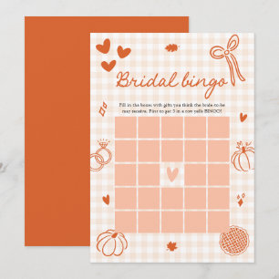 Fall Hand Drawn Orange Gingham Bridal Bingo Game Invitation