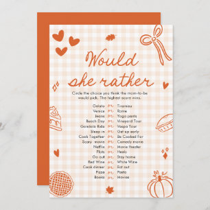 Fall Hand Drawn Would She Rather Baby Shower Game Invitation