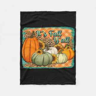Fall Happy Fall Y’all Leopard Pumpkin Autumn Its F Fleece Blanket