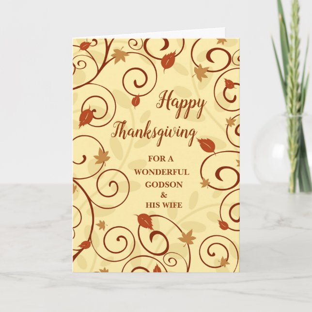 Fall Happy Thanksgiving Godson and His Wife Holiday Card (Front)