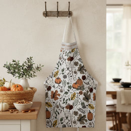 Fall Harvest and Horns Thanksgiving Light Grey Apron