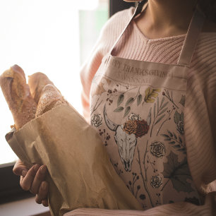 Fall Harvest and Horns Thanksgiving Rose Apron