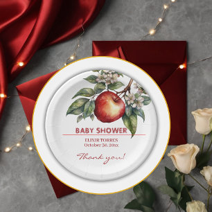 Fall Harvest Apple Branch Floral Baby Shower Paper Plate