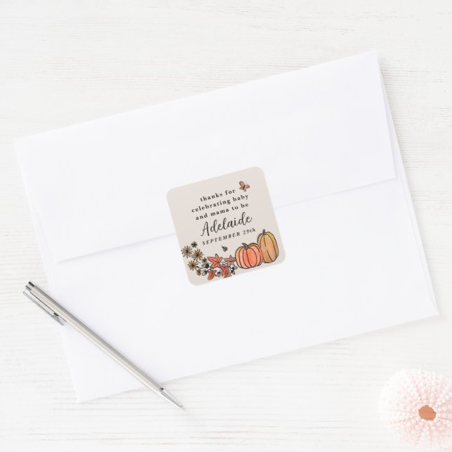 Fall Harvest Autumn Baby Shower Square Sticker (Envelope)