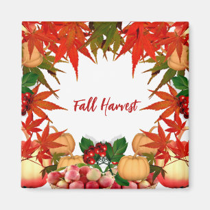 Fall Harvest Autumn Bounty Pumpkin Maple Leaves Magnet
